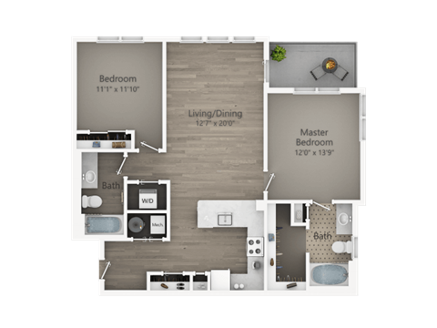 Floor plan for 2 beds, 2 baths, 1194 sqft